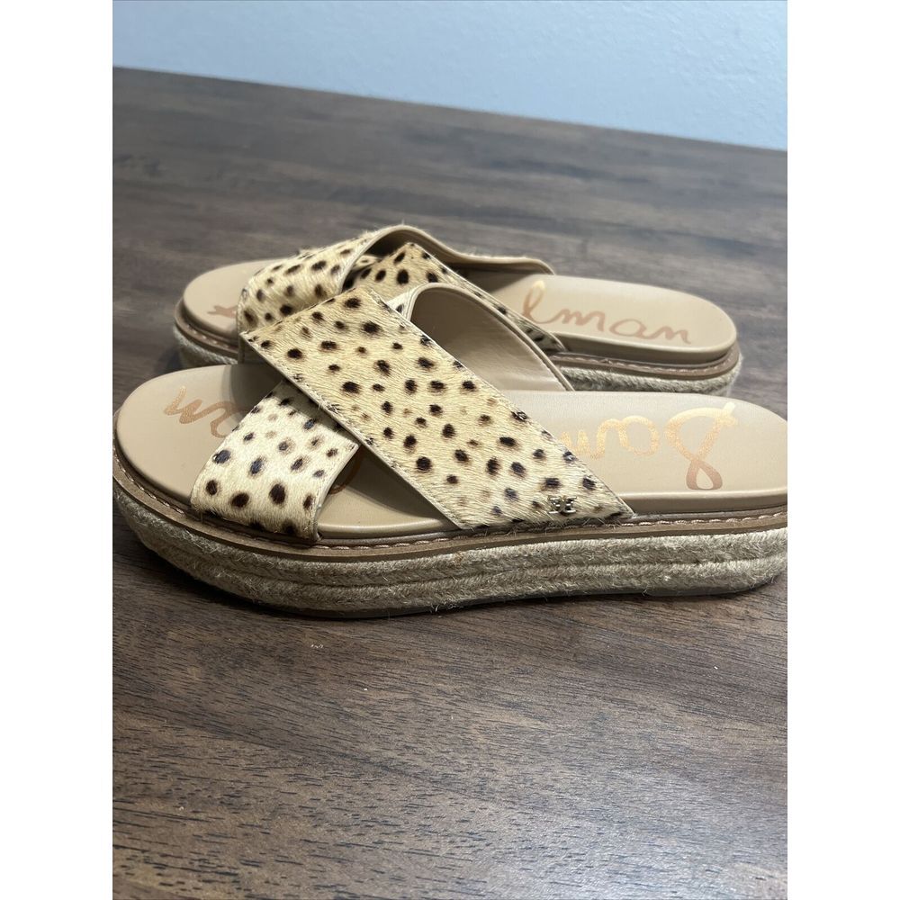 Sam Edelman Animal  Cheetah Print Fur Texture Platform Slide Sandal Shoes 10 - Picture 9 of 10